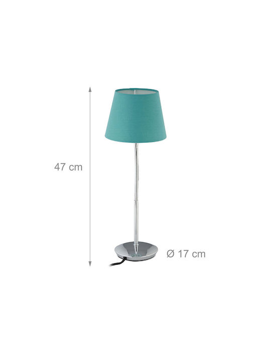 Relaxdays Material Textil Lampă de masă pentru Soclu E14 cu Abajur Turcoaz și Bază Argintiu