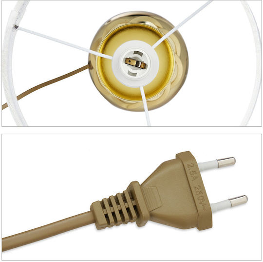 Relaxdays Stoff Tischlampe für Fassung E14 mit Weiß Schirm und Gold Basis
