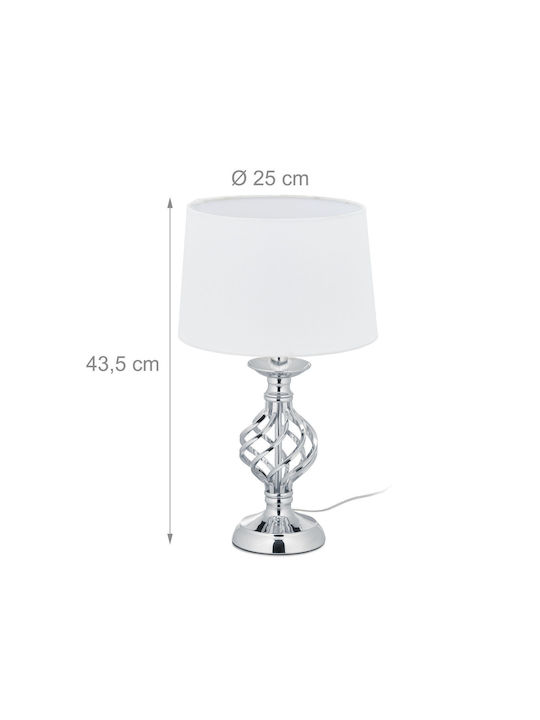 Relaxdays Lampă de masă pentru Soclu E14 cu Abajur Alb și Bază Argintiu