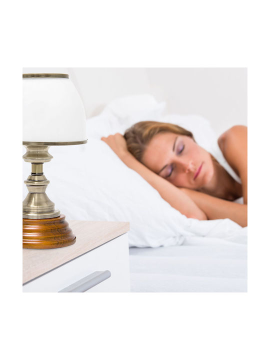 Relaxdays Sticlă Lampă de masă pentru Soclu E14 cu Abajur Alb și Bază Auriu