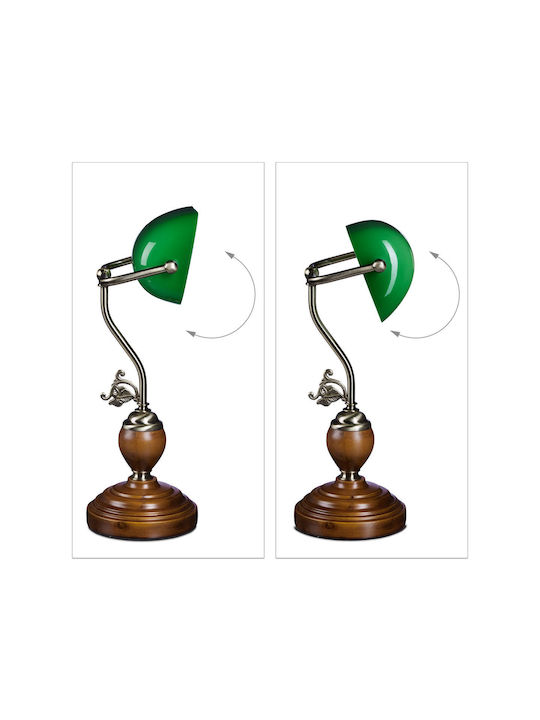 Relaxdays Lemn Lampă de masă pentru Soclu E27 cu Abajur Verde și Bază Maro