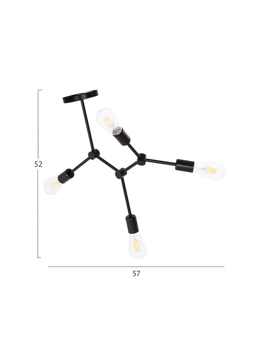 HomeMarkt Lighty Black Ceiling Light For 4 E27 Bulbs 57x5x52cm