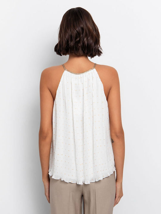 Women's Blouse Sleeveless with Halter Neck Yπόλευκο