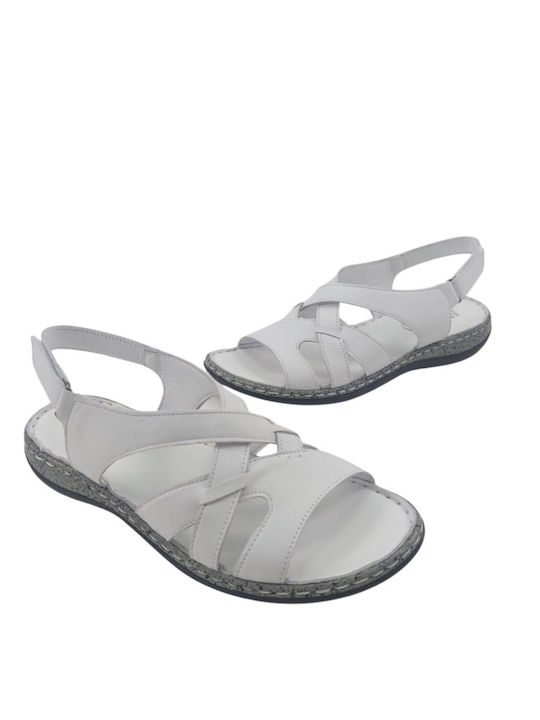 Leather Women's Flat Sandals in White Color