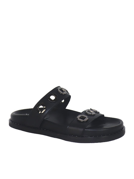 Δερμάτινα Γυναικεία Ανατομικά Σανδάλια Flatforms Μαύρα
