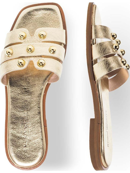 Leder Flache Sandalen für Damen in Gold Farbe