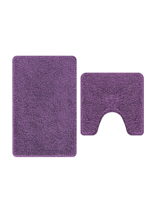 vidaXL Antiderapant Set Covorașe de Baie Microfibra 4019862 Purple 2buc