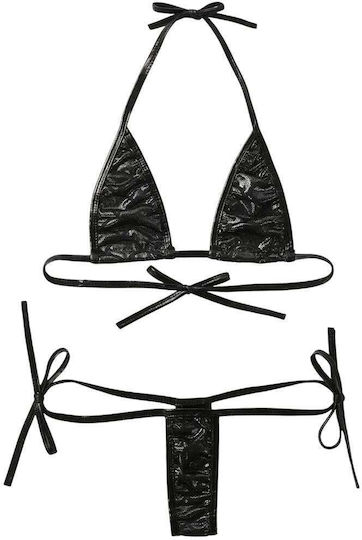 Annamu Embossed Vinyl Lingerie Set Black A-1065