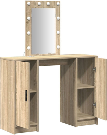 Bodenstehende Schminktisch Schlafzimmer Holz Eiche mit Spiegel 102x33x135cm