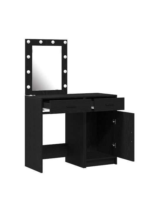 Masută De Toaletă De Podea Din Lemn Negru Prelucrat Cu Oglindă 50x41x135cm