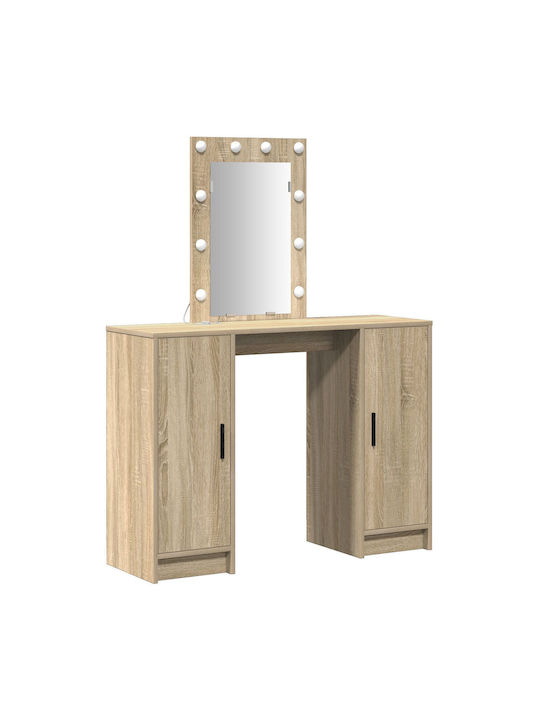 Floor-Standing Bedroom Dressing Table Wooden Oak with Mirror 102x33x135cm