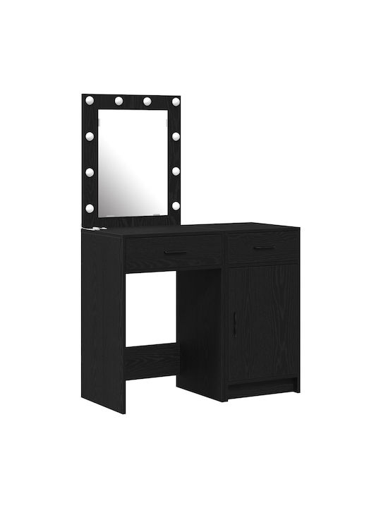 Masută De Toaletă De Podea Din Lemn Negru Prelucrat Cu Oglindă 50x41x135cm