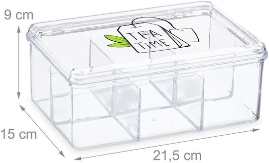 Relaxdays Caseta pentru Ceai cu Capac Plastic Transparent 15x9x21.5cm