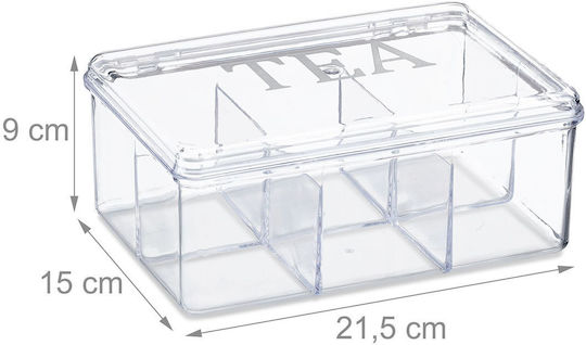 Relaxdays Caseta Pentru Ceai Cu Capac Din Plastic Transparent 15x9x21.5cm