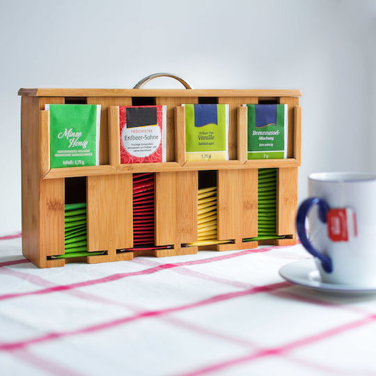 Relaxdays Caseta Pentru Ceai Cu Capac Din Lemn Bej 22x10x33.5cm
