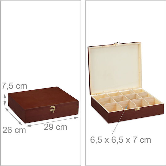 Relaxdays Caseta Pentru Ceai Cu Capac Din Lemn Maro 26x7.5x29cm