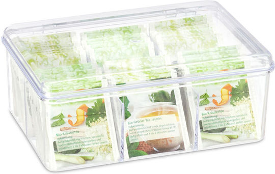 Relaxdays Caseta Pentru Ceai / Cafea Cu Capac Din Plastic Transparent 14.5x9x21.5cm