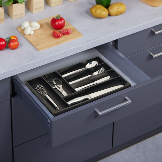 Relaxdays Wooden Drawer Cutlery Tray 30.5x43x5 cm Black