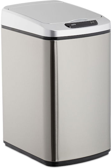 Relaxdays Metallischer Mülleimer mit Sensor Schwarz-Silber 12l