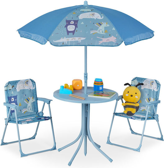 Relaxdays Kinder Tische Set mit Kunststoff Blauen Stühlen Relaxdays