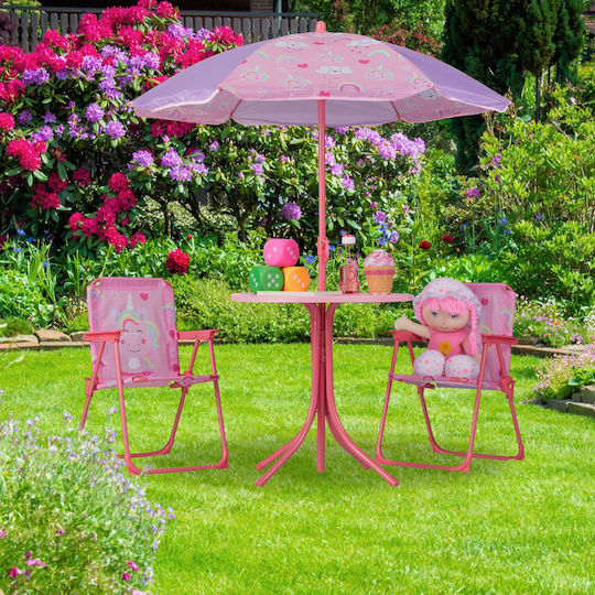Kids Table Set with Chairs Made of Pink Plastic Relaxdays