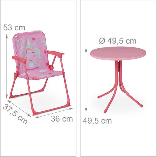 Kids Table Set with Chairs Made of Pink Plastic Relaxdays