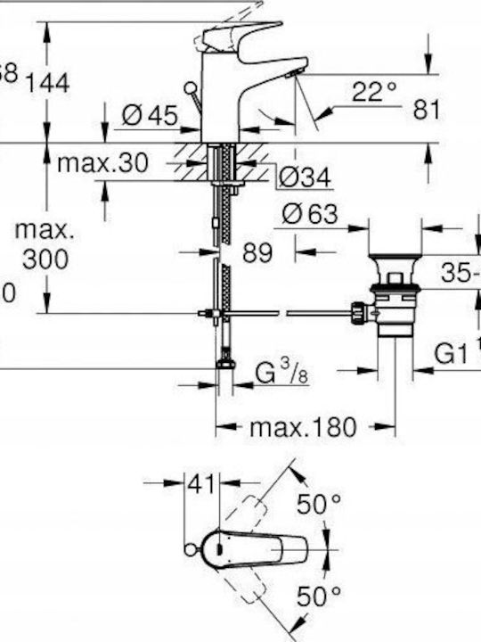 Grohe Αναμεικτική Μπαταρία Νιπτήρα Ασημί