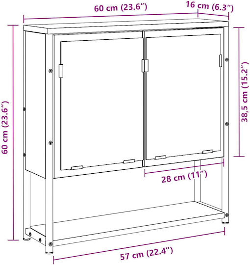 vidaXL Rectangular Bathroom Mirror made of Stainless Steel 60x16cm Brown