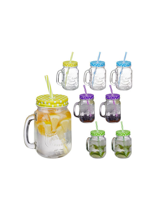 Relaxdays Set de pahare Cocteiluri / pentru apa din Sticlă cu pai 400ml 8buc