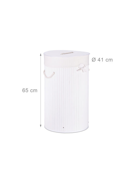 Relaxdays Coș De Rufe Din Bambus 70 L Cu Capac Alb