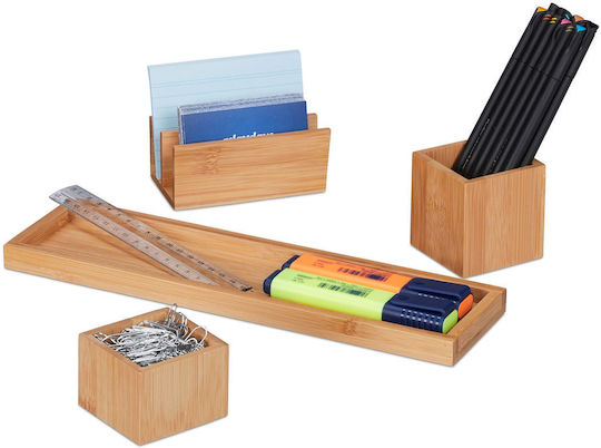 4-piece Detachable Bamboo Desk Organizer 6.8 X 30.5 X 8.5 Cm
