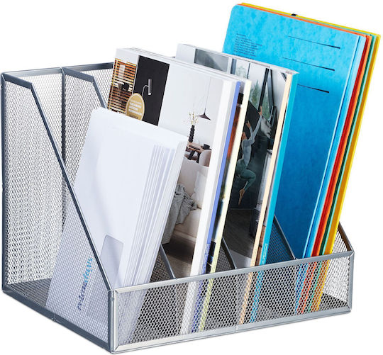 Office Organizer 4 Compartments Steel Silver 26 X 31 X 26 Cm