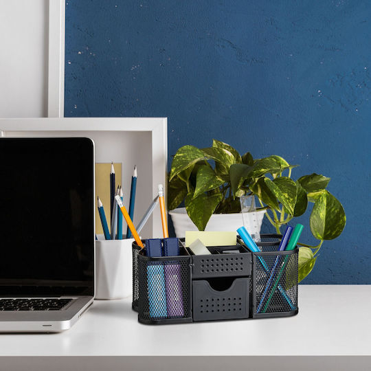 Organizator birou 6 compartimente 1 sertar metal negru 10 x 23,5 x 11,5 cm