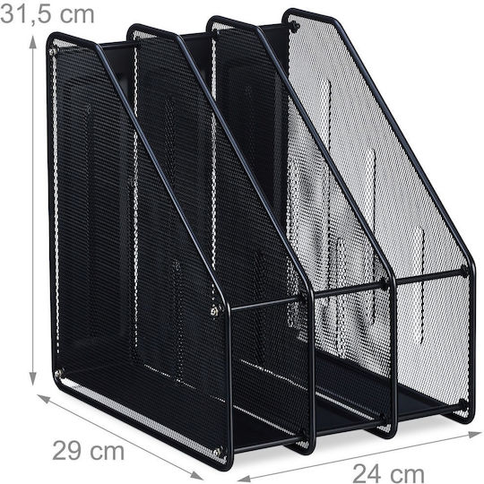 Office Organizer 3 Vertical Compartments Made of Steel 31.5 x 24 x 29 cm Black
