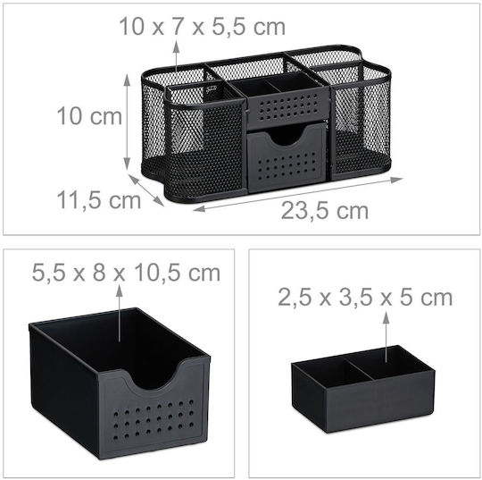Organizator birou 6 compartimente 1 sertar metal negru 10 x 23,5 x 11,5 cm