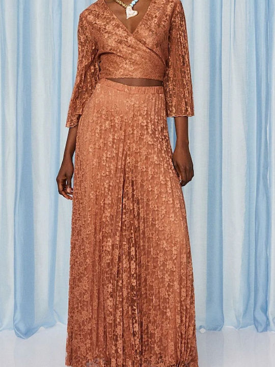 Women's High-waisted Fabric Trousers in Regular Fit Terracotta