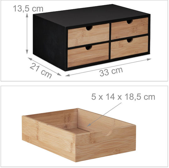 Relaxdays Lemn Sertar de birou 4 Locuri 33cmx21cmx13.5cm Negru