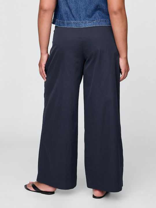 Dama Talie înaltă Tesatura Pantaloni Classic Navy Blue