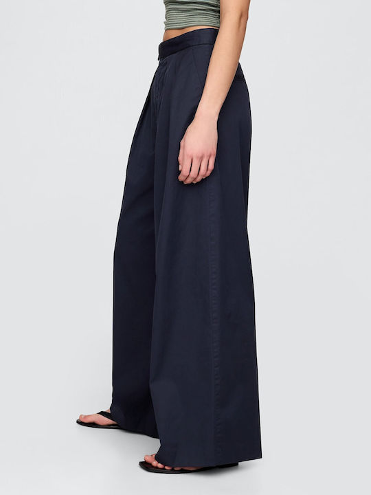 Dama Talie înaltă Tesatura Pantaloni Classic Navy Blue