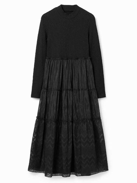 Rochie Midi Cu Volane Neagră