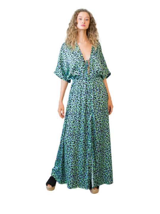 Summer Maxi Dress for Wedding Christening Satin Green