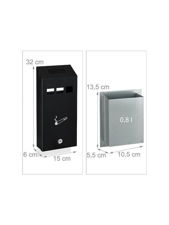Wall Ashtray Volume 0.8 L Lock Key 32 X 15 X 6 Cm
