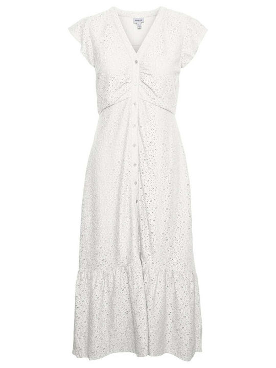 Summer Midi Shirt Dress Dress with Ruffle White