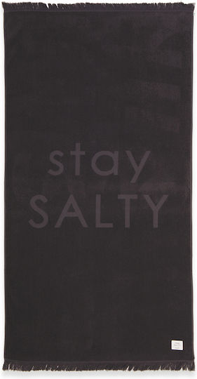 Nef-Nef Homeware Stay Salty Cotton Black Beach Towel with Fringes 170x90cm