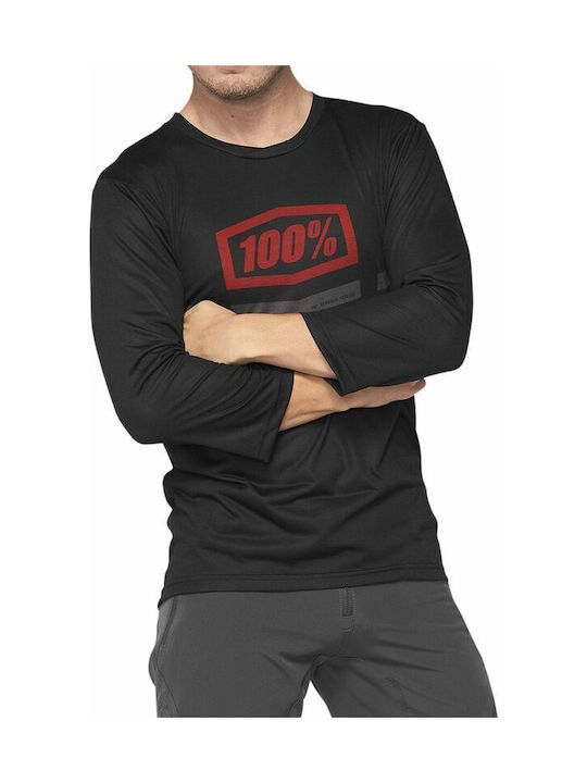 100% Bărbați Mânecă lungă Tricou de ciclism Negru