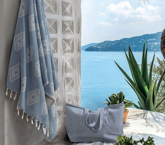 Nef-Nef Homeware Rodrigo Βαμβακερή Μπλε με Κρόσσια 170x90εκ.