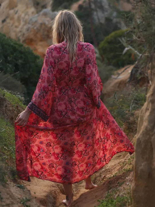 Chicret Feminin Lung Kimono de Plajă Wild Rose