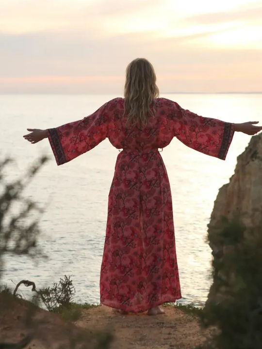 Chicret Feminin Lung Kimono de Plajă Wild Rose