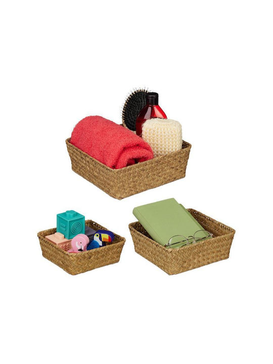 Relaxdays Coș de Depozitare Plastic Maro 3buc