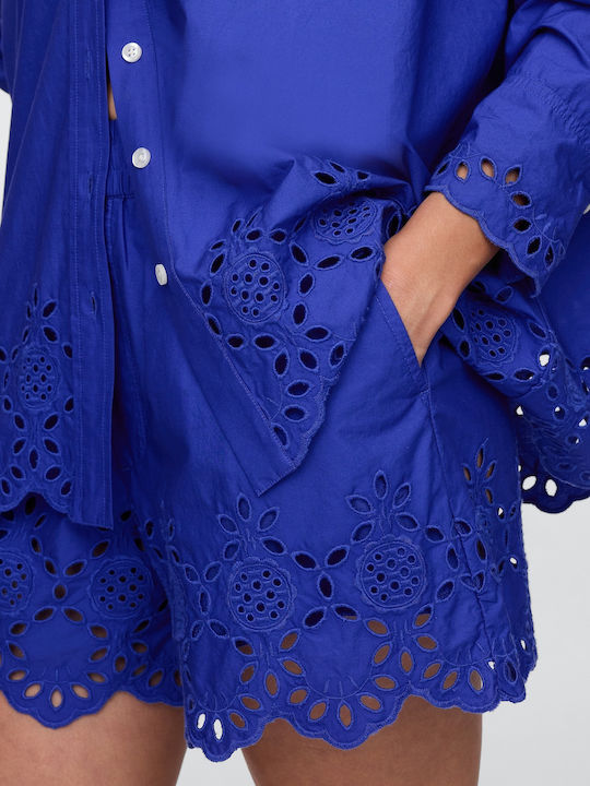 Cămașă de Damă din Bumbac cu Mâneci Lungi Dazzling Blue